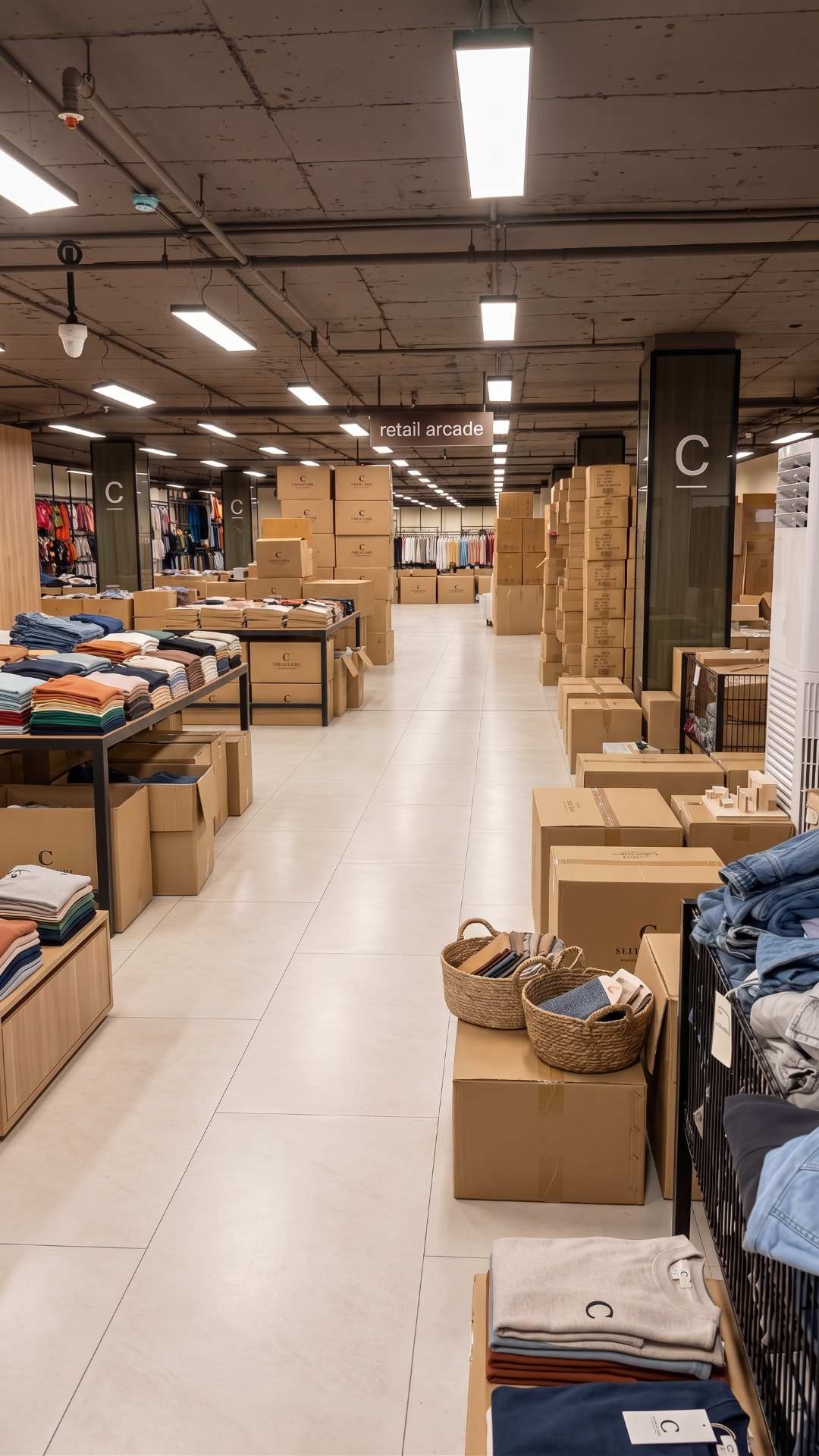 Warehouse of European apparel stock